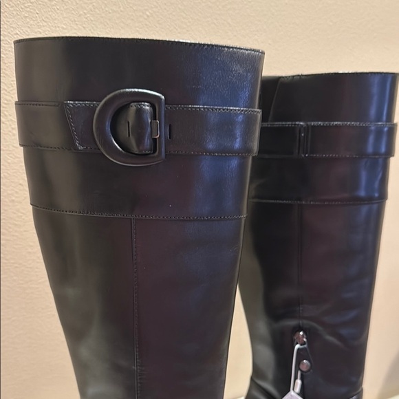 Geox Black Heeled Italian Leather Riding Boots Sleek Design US 8.5 - Picture 4 of 15